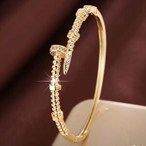 Gold Nail Design Bracelet with Cubic Zirconia | Gift Jewelry